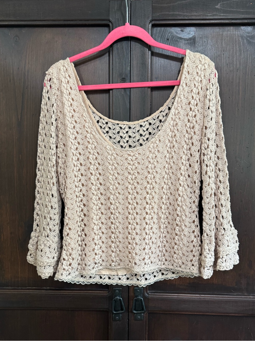Free People Cream Crochet Bell-Sleeve Top Size Large - Picture 4 of 10